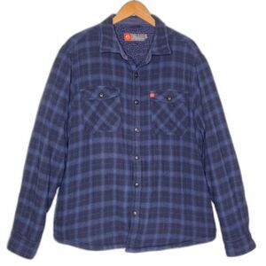 The American Outdoorsman Shacket Size‎ Large Blue Plaid Sherpa Lined Grunge